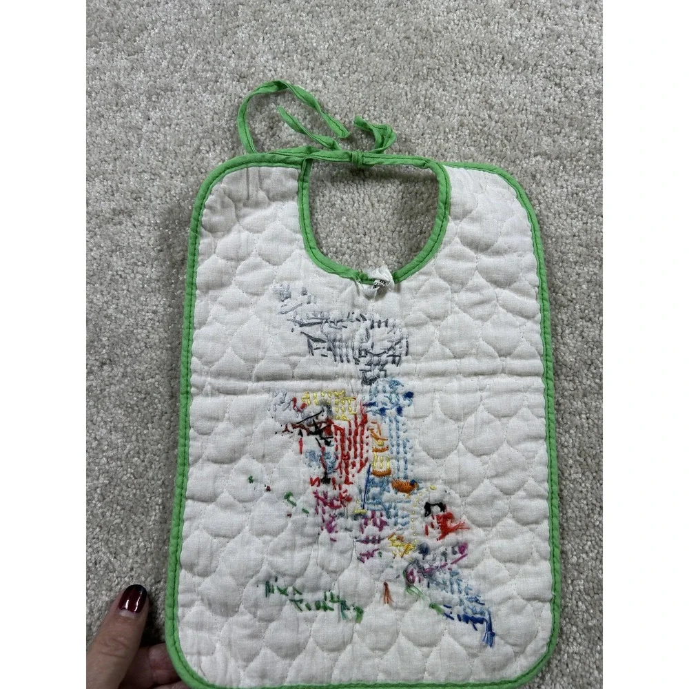 Vintage Disney Baby‎ Bib Hand Embroidered Train Paragon Nursery 12x8 Inch